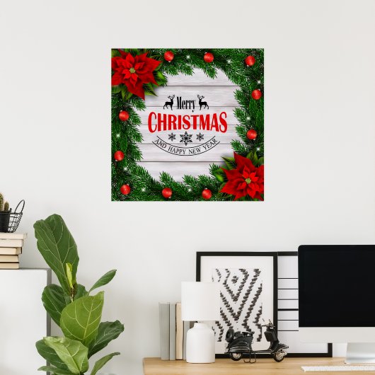 Affiche de Noël avec branches et décoration (Bureau à domicile)