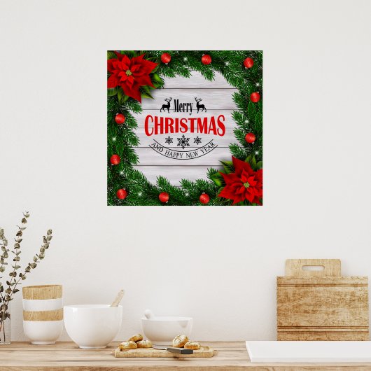 Affiche de Noël avec branches et décoration (Cuisine)