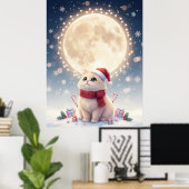 Affiche de Noël de chat mignon Kawaii avec lune (Bureau à domicile)