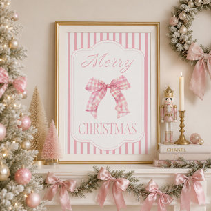 Affiche de Noël festive avec un nœud rose