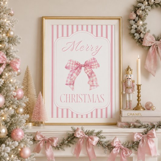 Affiche de Noël festive avec un nœud rose