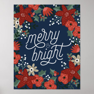 Affiche de Noël Poinsettia sur le feuillage