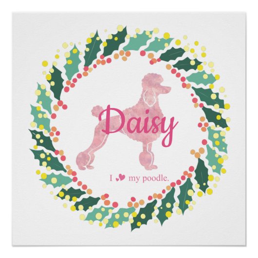 Affiche de Noël silhouette de caniche rose personn (Devant)