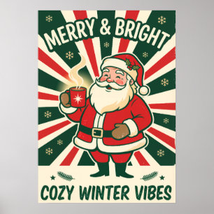 Affiche de Noël vintage de Père Noël joyeux et lum