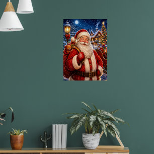 Affiche de Noël vintage du Père Noël joyeux