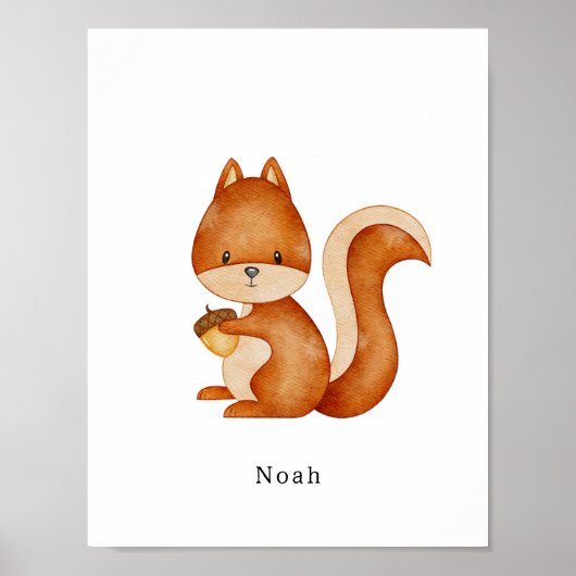 Affiche de nom d'animal de forêt de Squirrel en aq (Devant)