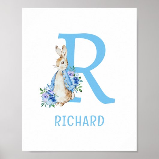 Affiche de nom de bébé Peter Rabbit bleu (Devant)