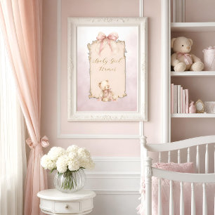 Affiche de nom de nounours rose pour la nurserie