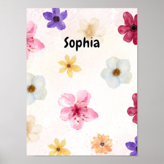 Affiche de nom floral personnalisée à l'aquarelle