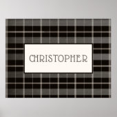 Affiche de nom personnalisé Plaid gris noir Garçon (Devant)