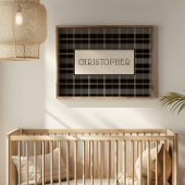 Affiche de nom personnalisé Plaid gris noir Garçon
