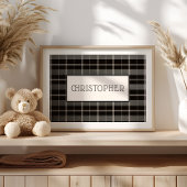 Affiche de nom personnalisé Plaid gris noir Garçon