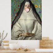 Affiche de nonne soufflant un bubble gum rose (Cuisine)