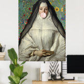 Affiche de nonne soufflant un bubble gum rose (Bureau à domicile)