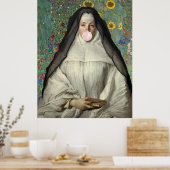 Affiche de nonne soufflant un bubble gum rose (Cuisine)