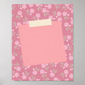 Affiche de note adhésive rose sur fond de fleurs