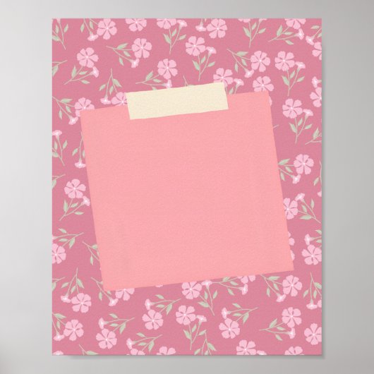 Affiche de note adhésive rose sur fond de fleurs (Devant)