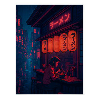 Affiche de nuit de ramen cyberpunk – Ville japonai