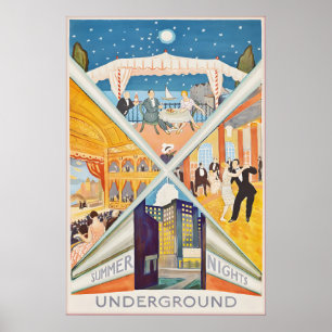 Affiche de nuit d'été vintage Londres, Chemin de F