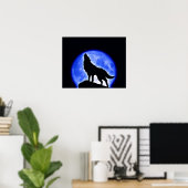 Affiche de nuit Wolf Howling Blue Pleine lune (Bureau à domicile)