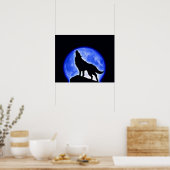 Affiche de nuit Wolf Howling Blue Pleine lune (Cuisine)