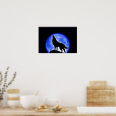 Affiche de nuit Wolf Howling Blue Pleine lune (Cuisine)