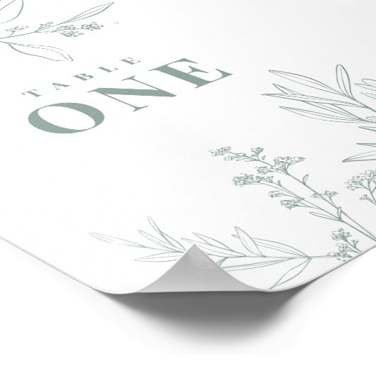 Affiche de numéros de table vert sauge floral (Coin)
