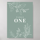 Affiche de numéros de table vert sauge floral bohè (Devant)