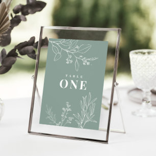 Affiche de numéros de table vert sauge floral bohè