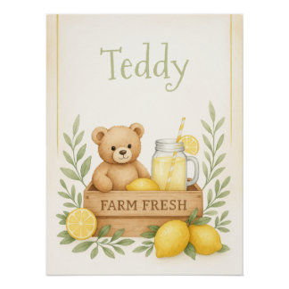 Affiche de nurserie au citron avec ours
