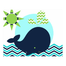 Affiche de nurserie baleine bleu, vert citron et m
