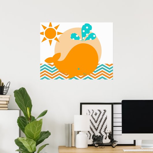 Affiche de nurserie baleine orange et bleue (Bureau à domicile)
