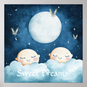 Affiche de nurserie ciel nocturne bleu doux rêves
