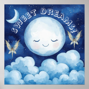 Affiche de nurserie ciel nocturne bleu doux rêves