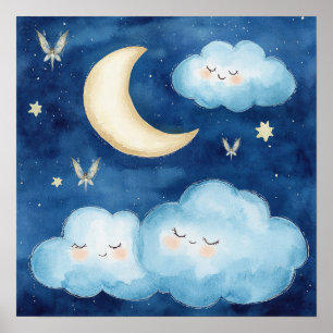 Affiche de nurserie Cieux nocturnes bleus Douces R