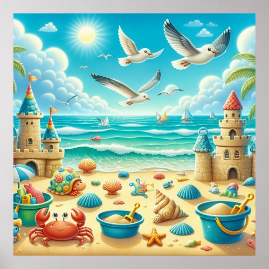 Affiche de nurserie colorée de plage (Devant)