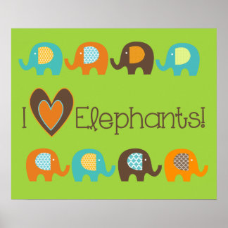 Affiche de nurserie Couleurs Vives J'aime les Élép