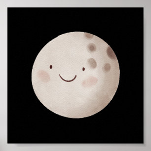 Affiche de nurserie de lune mignonne avec sourire
