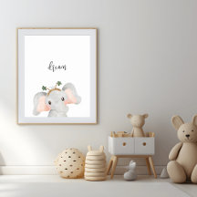 Affiche de nurserie de rêve d'éléphant mignon
