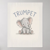 Affiche de nurserie Éléphant Bébé Rayures Bleues (Devant)