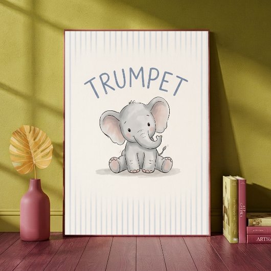 Affiche de nurserie Éléphant Bébé Rayures Bleues