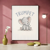 Affiche de nurserie Éléphant Bébé Rayures Bleues