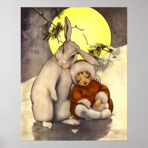Affiche de nurserie enfant endormi avec lapin