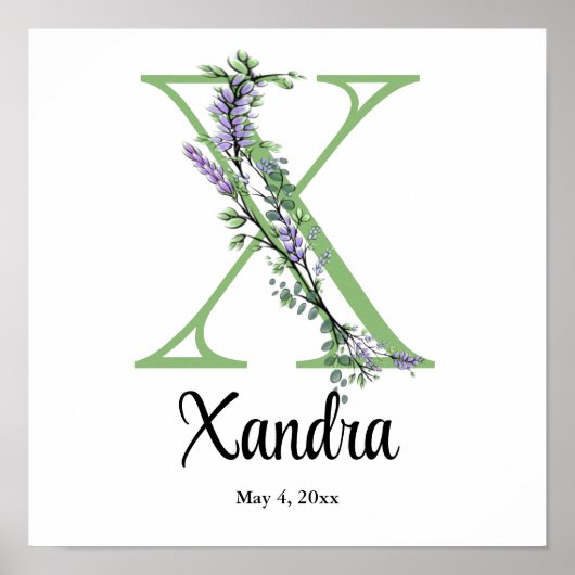 Affiche de nurserie Monogram X Lavande Eucalyptus (Devant)