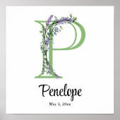 Affiche de nurserie Monogramme P Lavande Eucalyptu (Devant)
