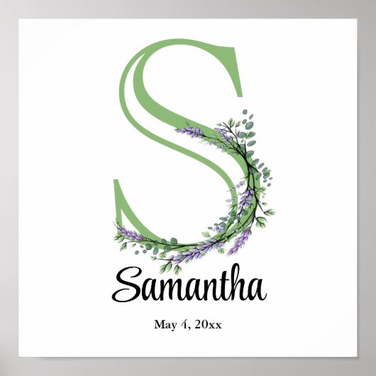 Affiche de nurserie Monogramme S Lavande Eucalyptu (Devant)