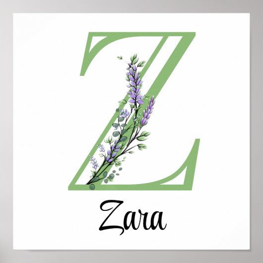 Affiche de nurserie Monogramme Z Lavande Eucalyptu (Devant)
