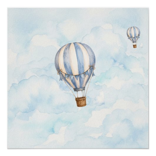 Affiche de nurserie montgolfière bleue (Devant)