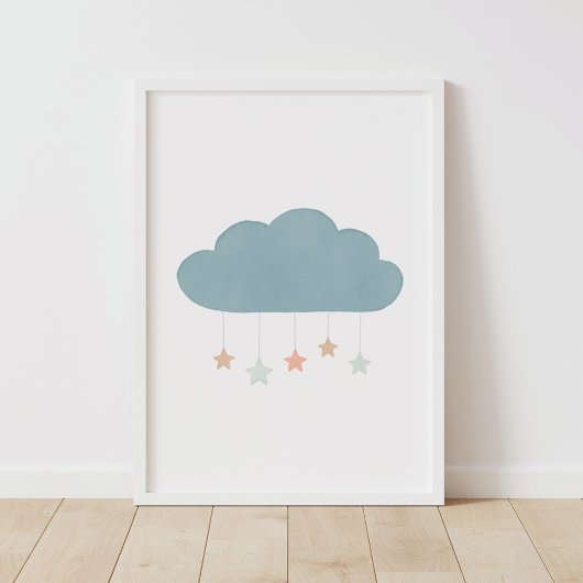 Affiche de nurserie Nuage et Étoiles Aquarelle Pas