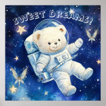 Affiche de nurserie Ourson Astronaute Rêves Douceu